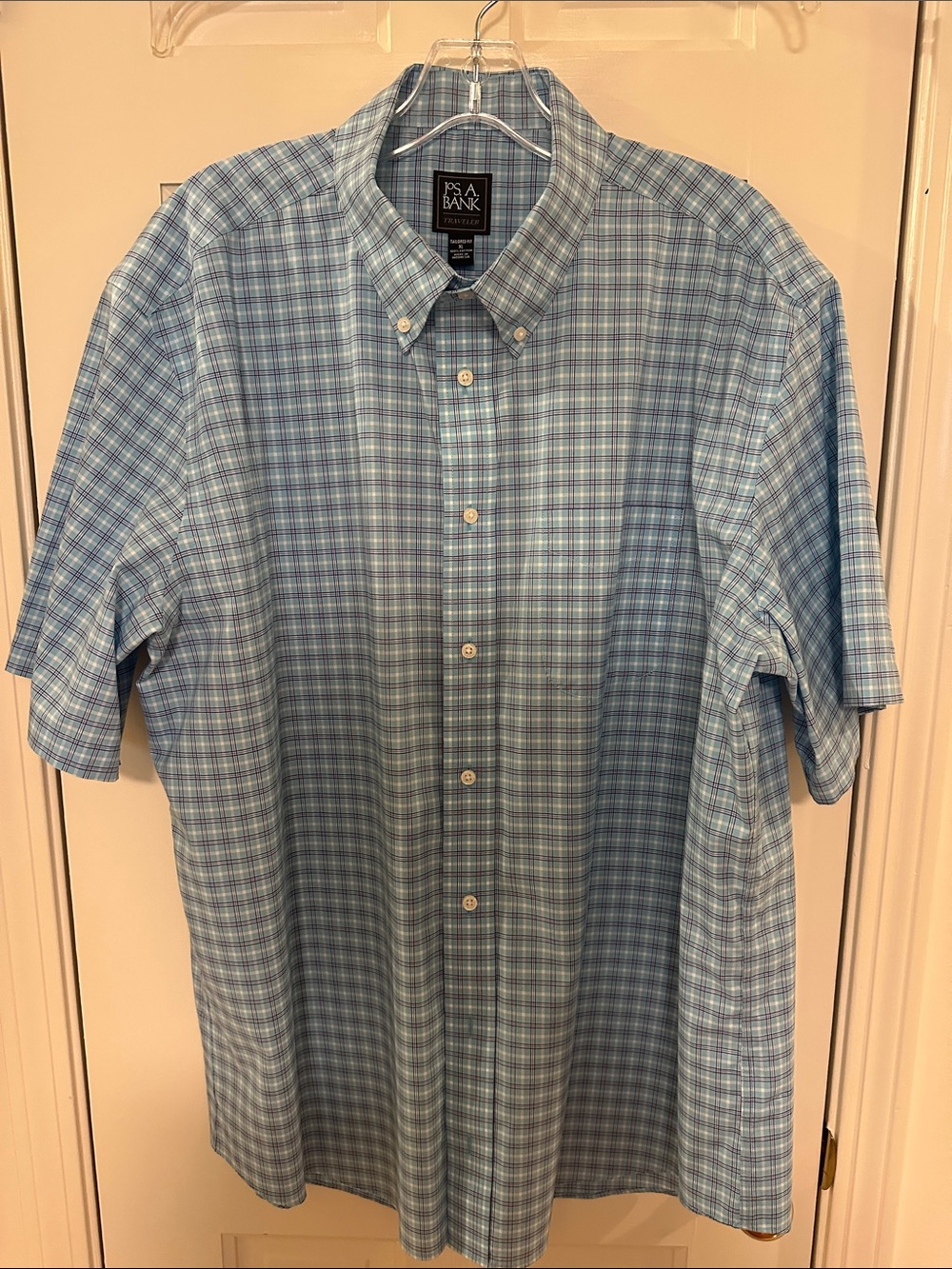Jos. A. Bank Light Blue Plaid Short-Sleeve Button-Down Shirt